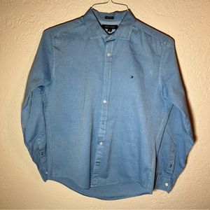 Mens long sleeve Tommy Hilfiger Blue Dress shirt button up size medium